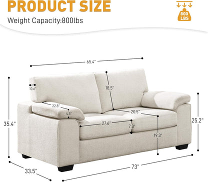 73.2" Modern Chenille Sofa Couch for Living Room,Deep Seat Love seat with Adjustable Armrests, Removable Cover