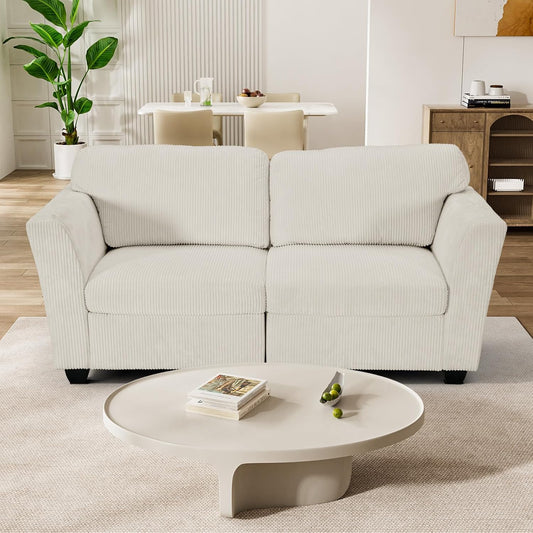 75.59" Modular Sectional Sofa Couch for Living Room, Corduroy Modular 2 Seater Loveseat Deep Seat Sofa with Ottomans, Storage