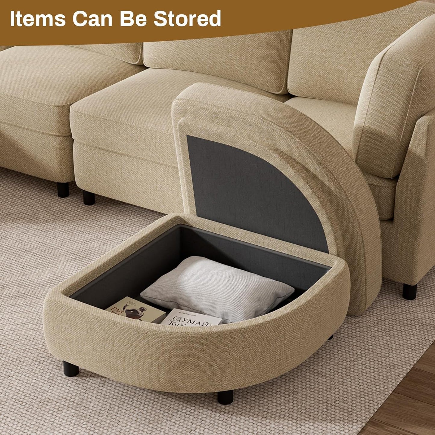 Modular Sectional Couches with Ottomans, Chenille U Shaped Sectional Sofa with Storage, 6 Seat Couch for Living Room