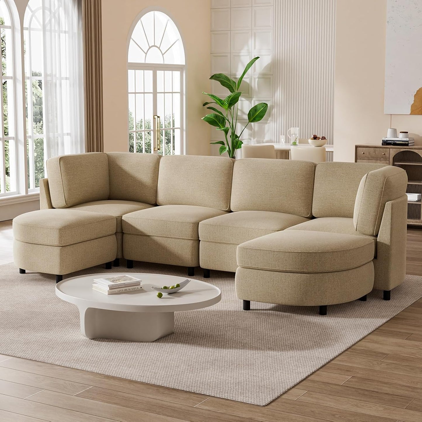 Modular Sectional Couches with Ottomans, Chenille U Shaped Sectional Sofa with Storage, 6 Seat Couch for Living Room