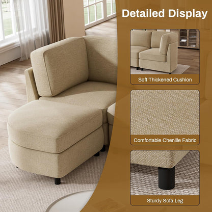 Modular Sectional Couches with Ottomans, Chenille U Shaped Sectional Sofa with Storage, 6 Seat Couch for Living Room