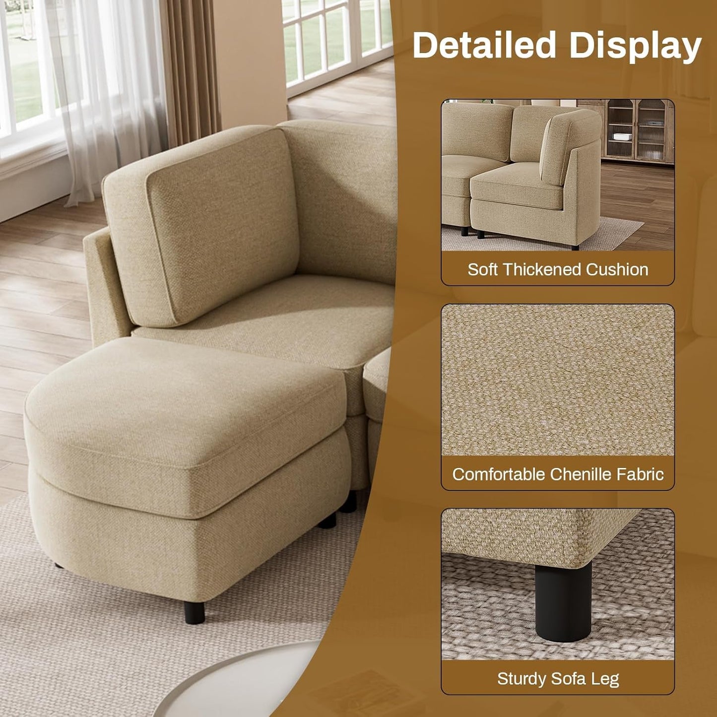 67.72" Modular Sectional Sofas Loveseat with Ottomans, 4 Seat Couch with Storage, Oversized Chaise Lounge Chair Sofa