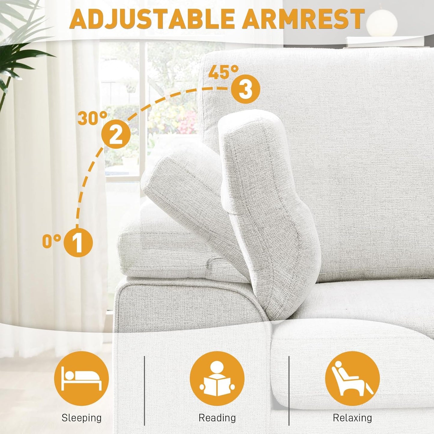 73.2" Modern Chenille Sofa Couch for Living Room,Deep Seat Love seat with Adjustable Armrests, Removable Cover