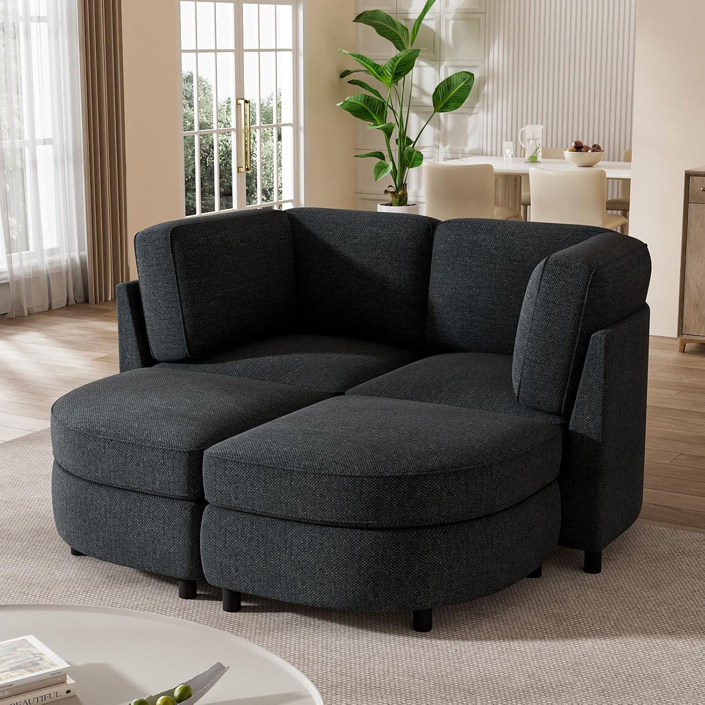 Modular Sectional Couches with Ottomans, Chenille U Shaped Sectional Sofa with Storage, 6 Seat Couch for Living Room