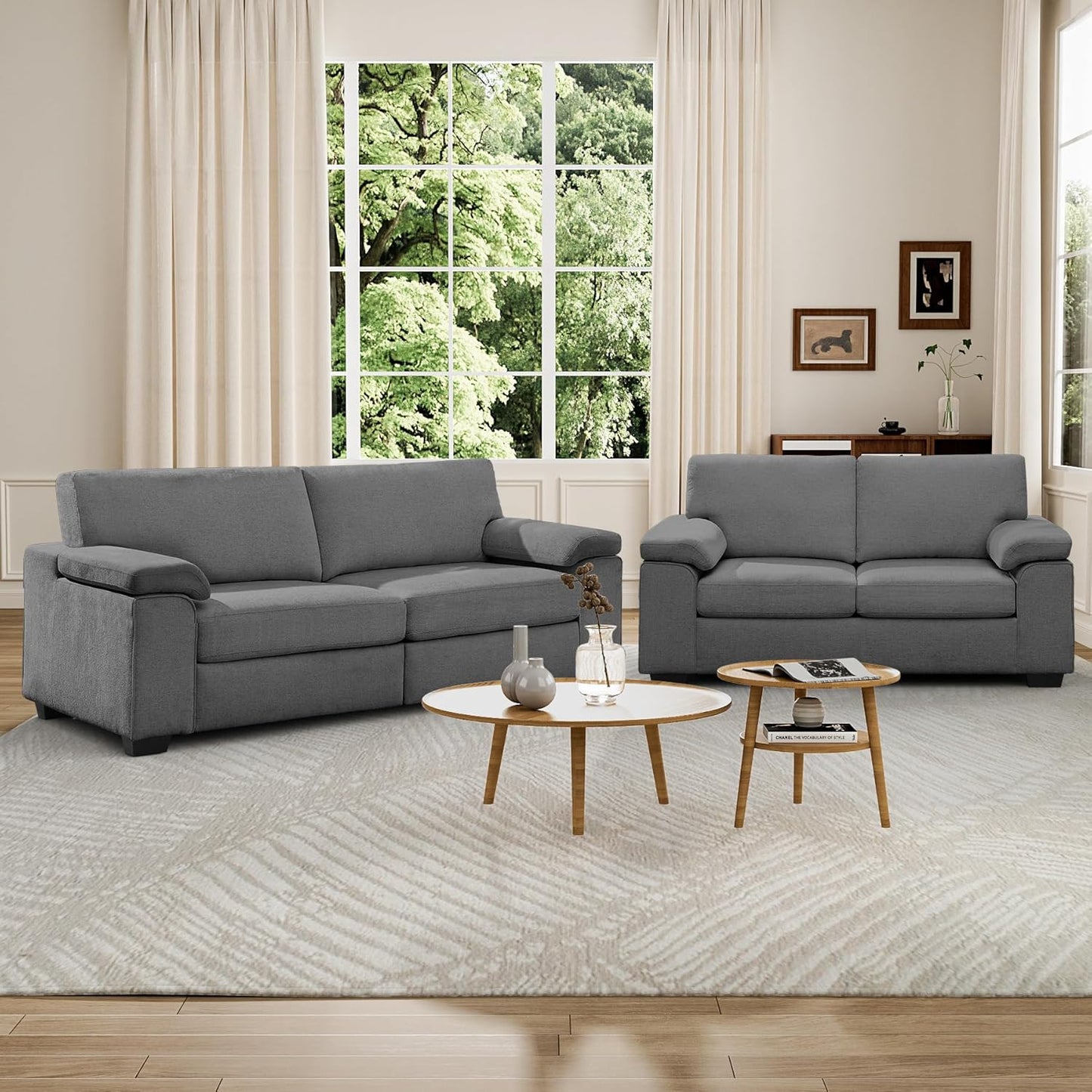 73.2" Modern Chenille Sofa Couch for Living Room,Deep Seat Love seat with Adjustable Armrests, Removable Cover