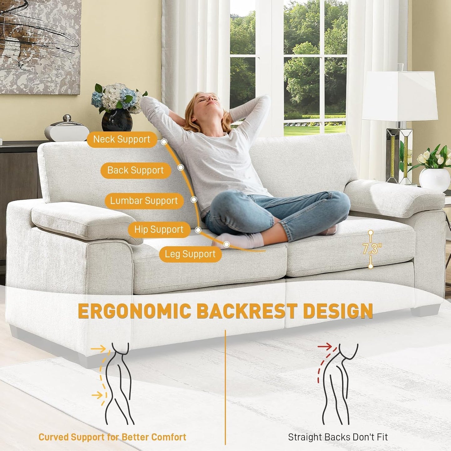 Modern Love seat Couch for Living Room, Chenille Upholstered Loveseat Sofa with Deep Seat,Removable Sofa Cover for Apartment